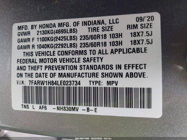 2020 HONDA CR-V 2WD EX-L — I9