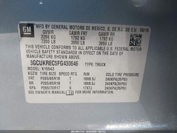 2015 CHEVROLET SILVERADO 1500 LT — I9