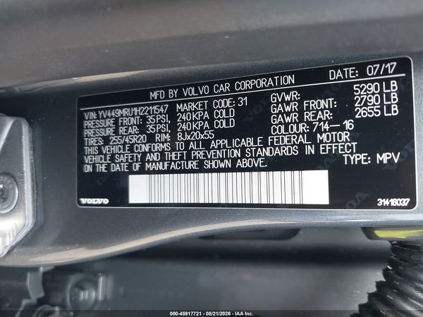 2017 VOLVO XC60 T6 INSCRIPTION
