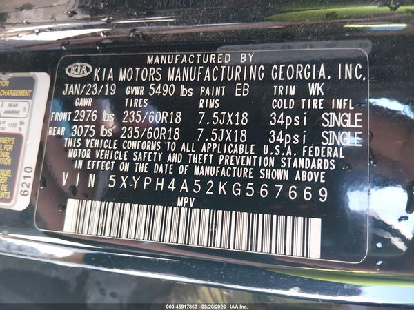 2019 KIA SORENTO 3.3L EX