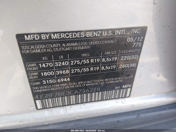 2012 MERCEDES-BENZ GL 450 4MATIC