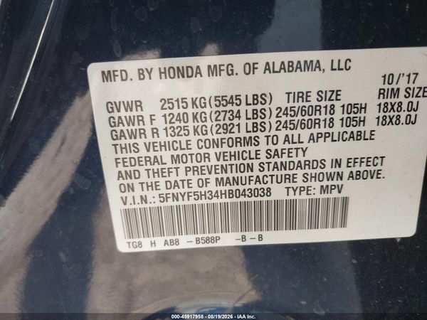 2017 HONDA PILOT EX