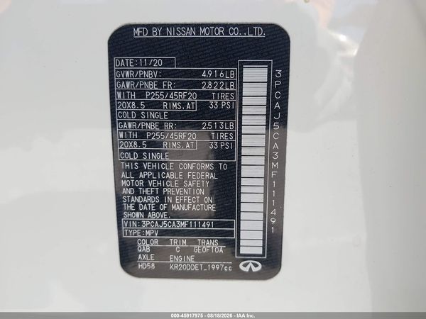 2021 INFINITI QX50 SENSORY