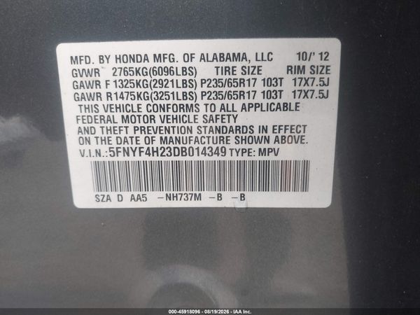 2013 HONDA PILOT LX