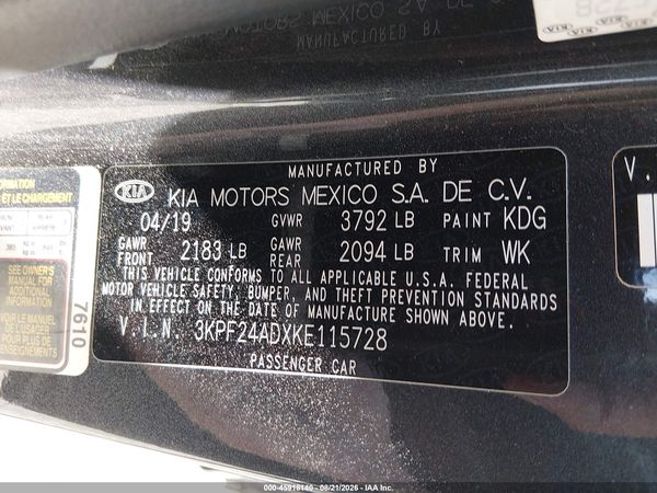 2019 KIA FORTE LXS
