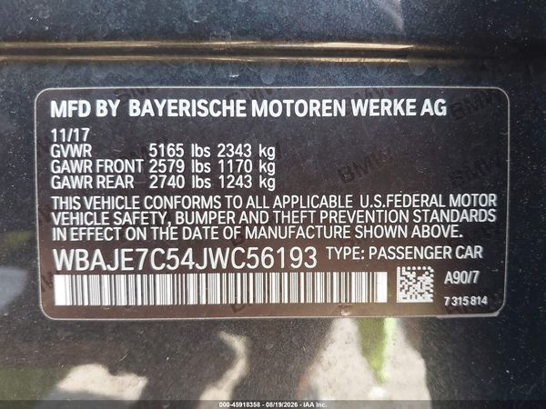 2018 BMW 540I XDRIVE