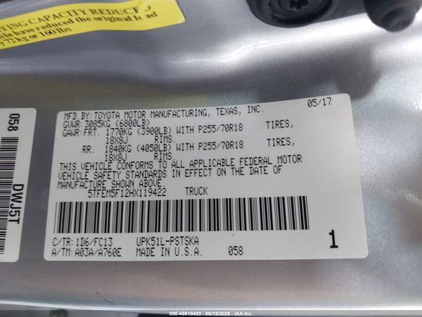 2017 TOYOTA TUNDRA SR5 4.6L V8