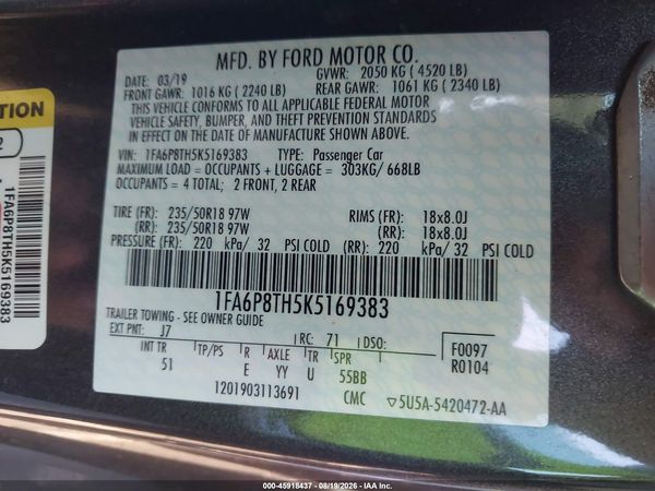 2019 FORD MUSTANG ECOBOOST PREMIUM