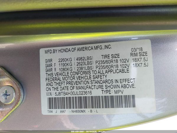 2018 ACURA RDX ACURAWATCH PLUS PACKAGE — I9