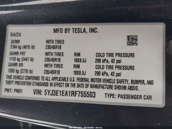 2024 TESLA MODEL 3