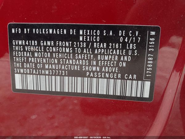2017 VOLKSWAGEN JETTA 1.4T SE — I9