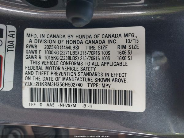 2016 HONDA CR-V LX — I9