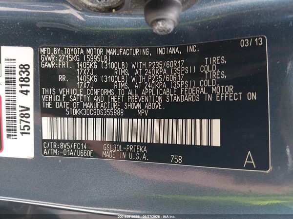 2013 TOYOTA SIENNA LE V6 8 PASSENGER — I9