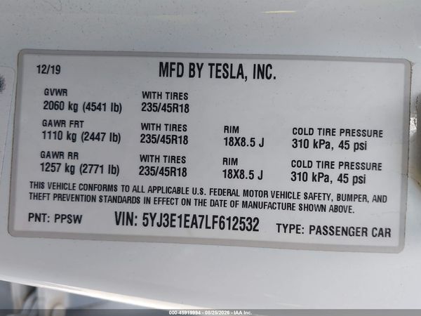 2020 TESLA MODEL 3