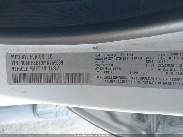 2021 RAM 1500 BIG HORN  4X2 6'4 BOX
