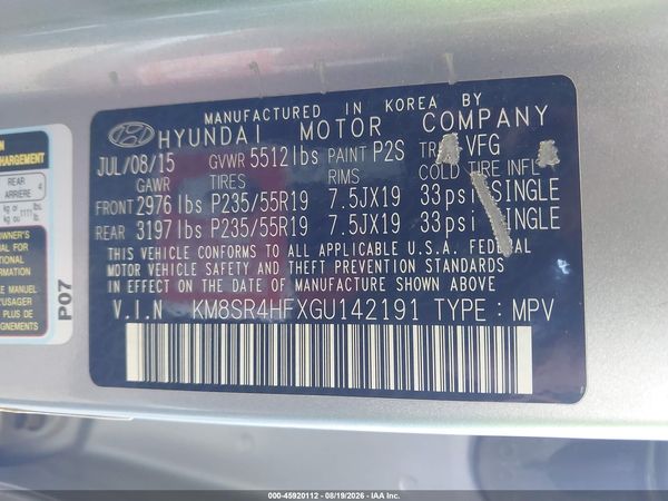 2016 HYUNDAI SANTA FE LIMITED