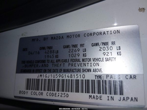 2016 MAZDA MAZDA6 I SPORT