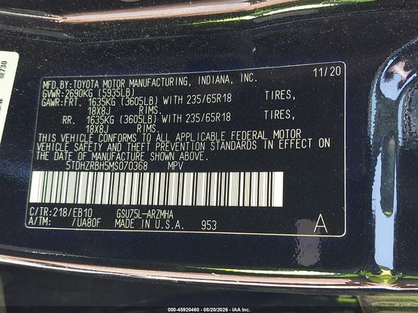 2021 TOYOTA HIGHLANDER XLE