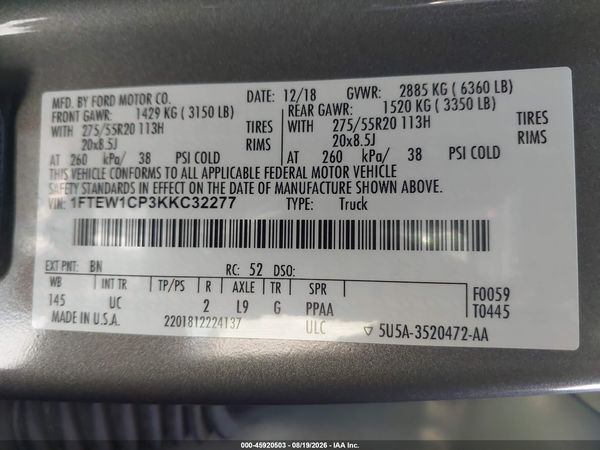 2019 FORD F-150 XLT