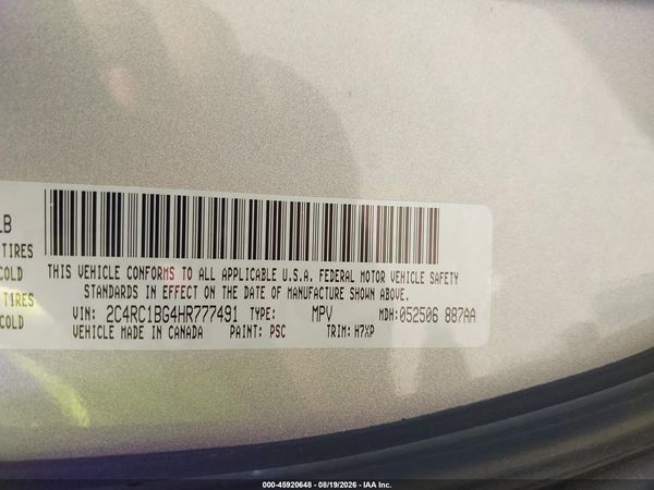 2017 CHRYSLER PACIFICA TOURING PLUS