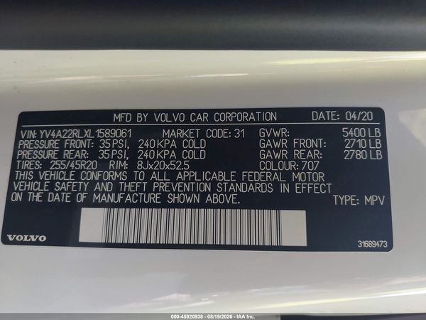 2020 VOLVO XC60 T6 INSCRIPTION