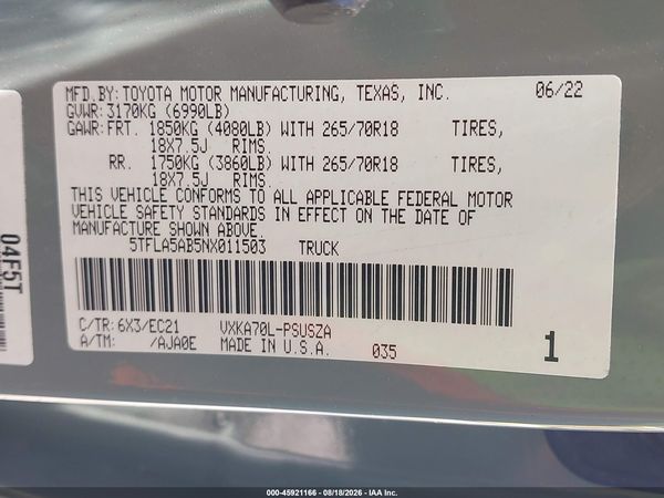 2022 TOYOTA TUNDRA SR5