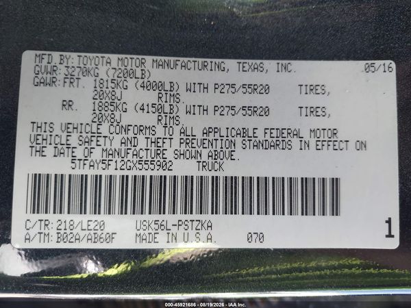 2016 TOYOTA TUNDRA PLATINUM 5.7L V8