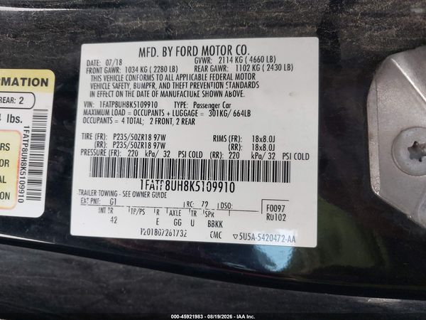 2019 FORD MUSTANG ECOBOOST PREMIUM