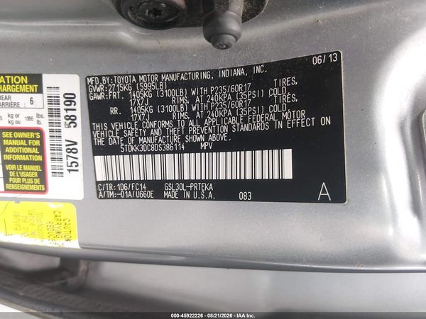 2013 TOYOTA SIENNA LE V6 8 PASSENGER — I9