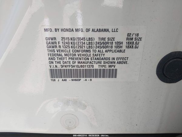 2018 HONDA PILOT LX