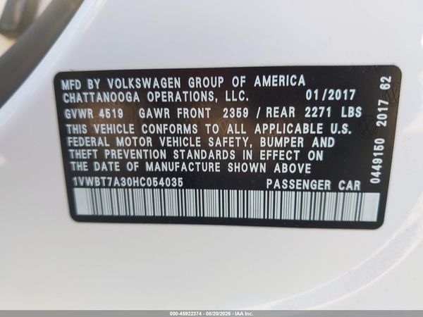 2017 VOLKSWAGEN PASSAT 1.8T SE — I9
