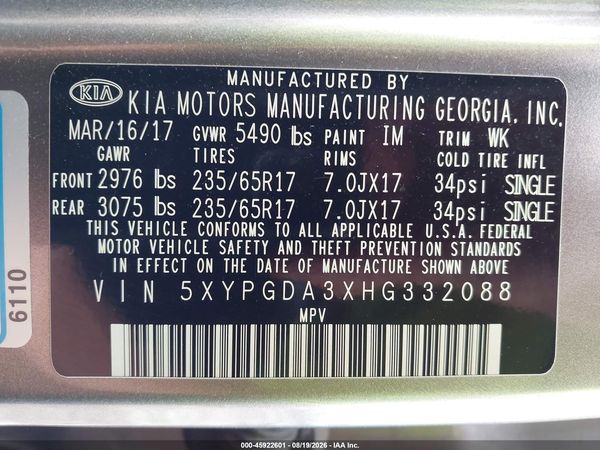 2017 KIA SORENTO 2.4L LX