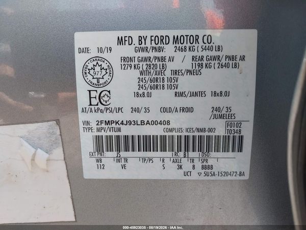 2020 FORD EDGE SEL — I9