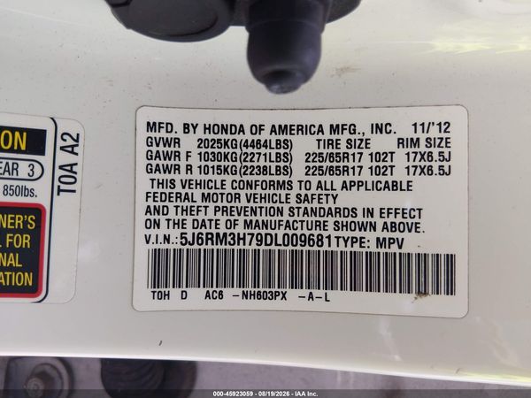 2013 HONDA CR-V EX-L — I9