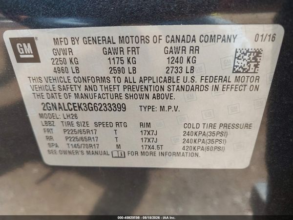 2016 CHEVROLET EQUINOX LT — I9