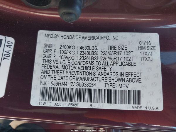 2016 HONDA CR-V EX-L — I9