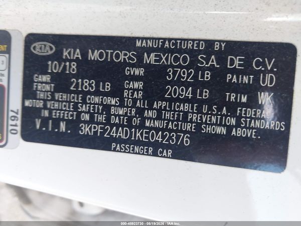 2019 KIA FORTE LXS