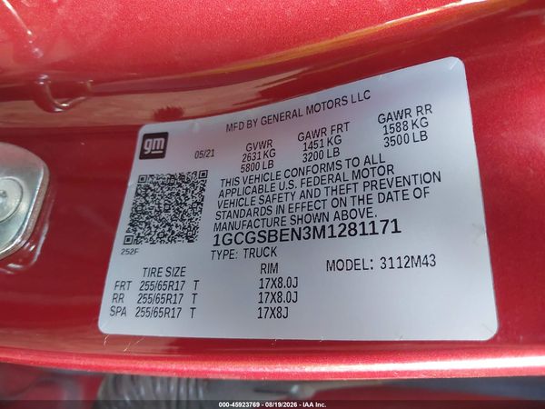 2021 CHEVROLET COLORADO 2WD  SHORT BOX WT — I9