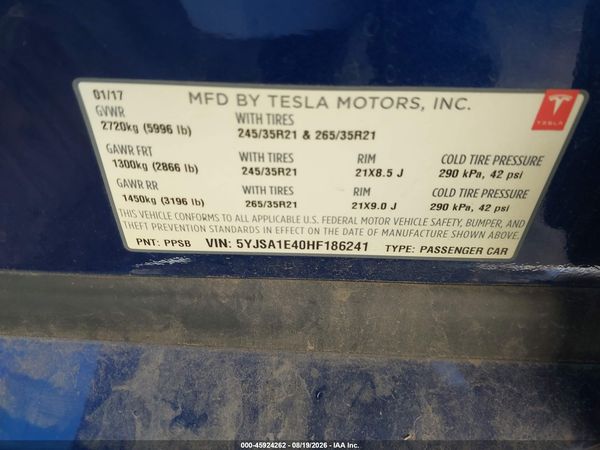 2017 TESLA MODEL S 100D/60D/75D/90D/P100D
