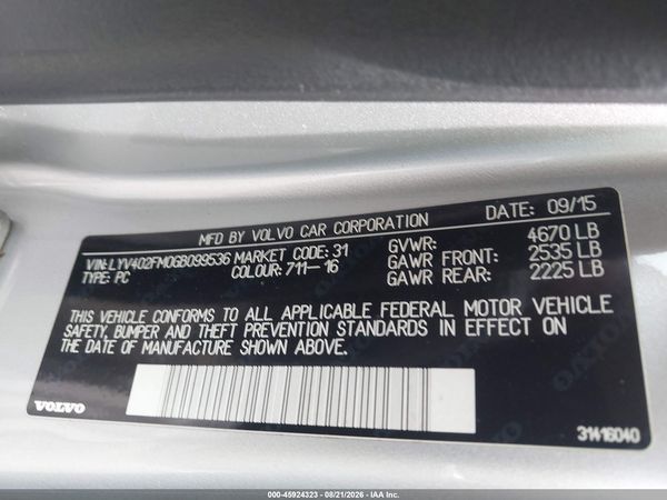 2016 VOLVO S60 INSCRIPTION T5 DRIVE-E PLATINUM