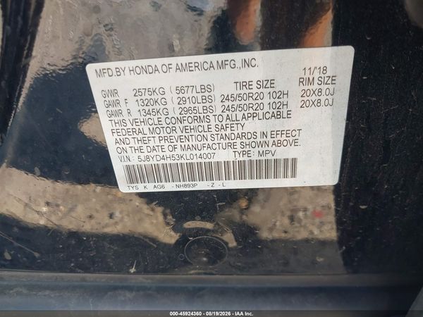 2019 ACURA MDX TECH PKG — I9
