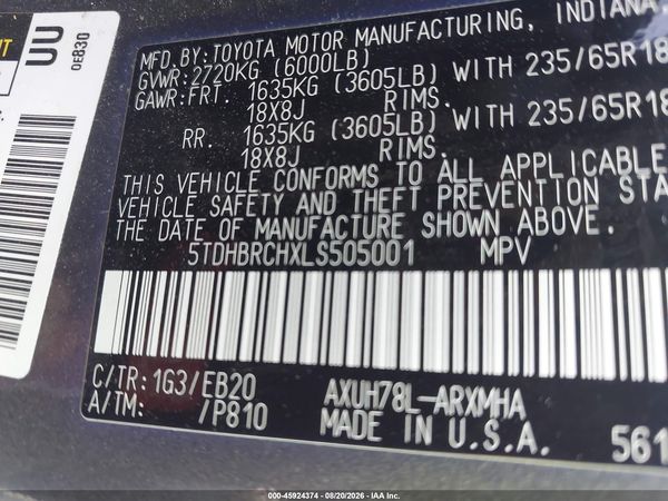 2020 TOYOTA HIGHLANDER HYBRID XLE