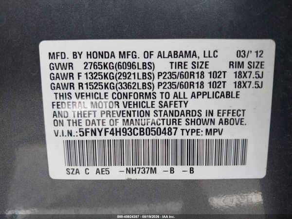 2012 HONDA PILOT TOURING