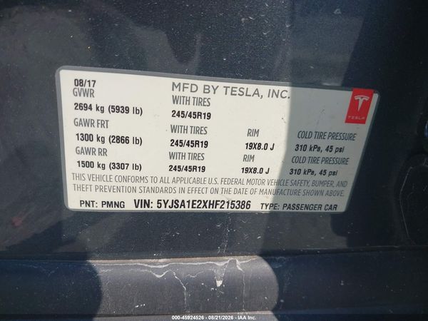 2017 TESLA MODEL S 100D/60D/75D/90D/P100D