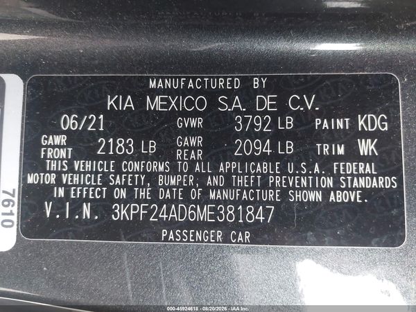 2021 KIA FORTE LXS — I9