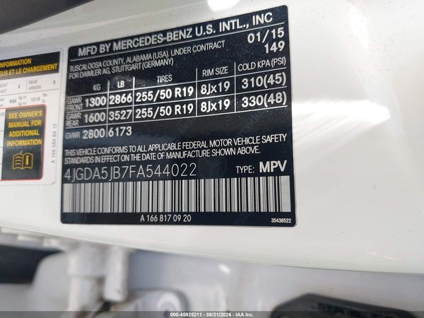 2015 MERCEDES-BENZ ML 350 ML350