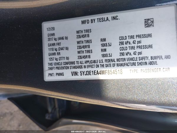 2021 TESLA MODEL 3
