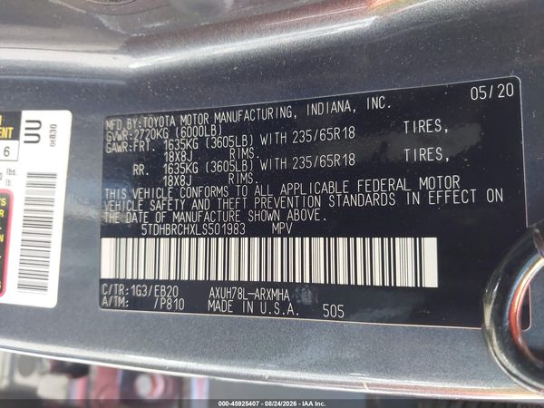 2020 TOYOTA HIGHLANDER HYBRID XLE