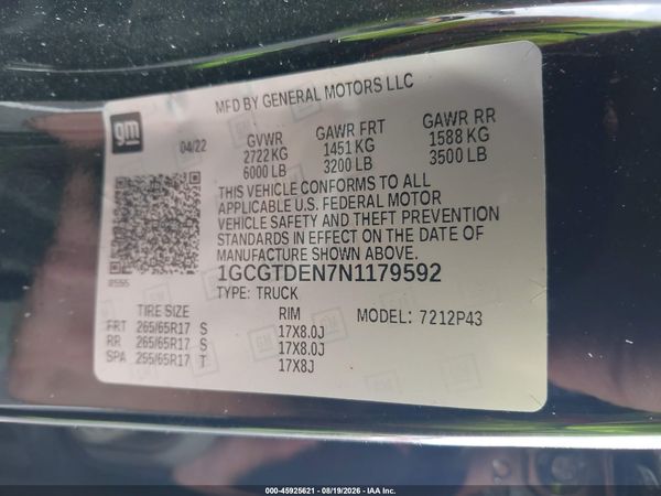 2022 CHEVROLET COLORADO 4WD  SHORT BOX Z71 — I9