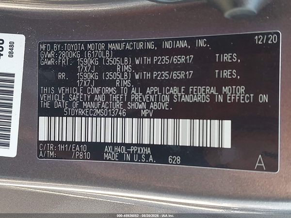 2021 TOYOTA SIENNA XLE